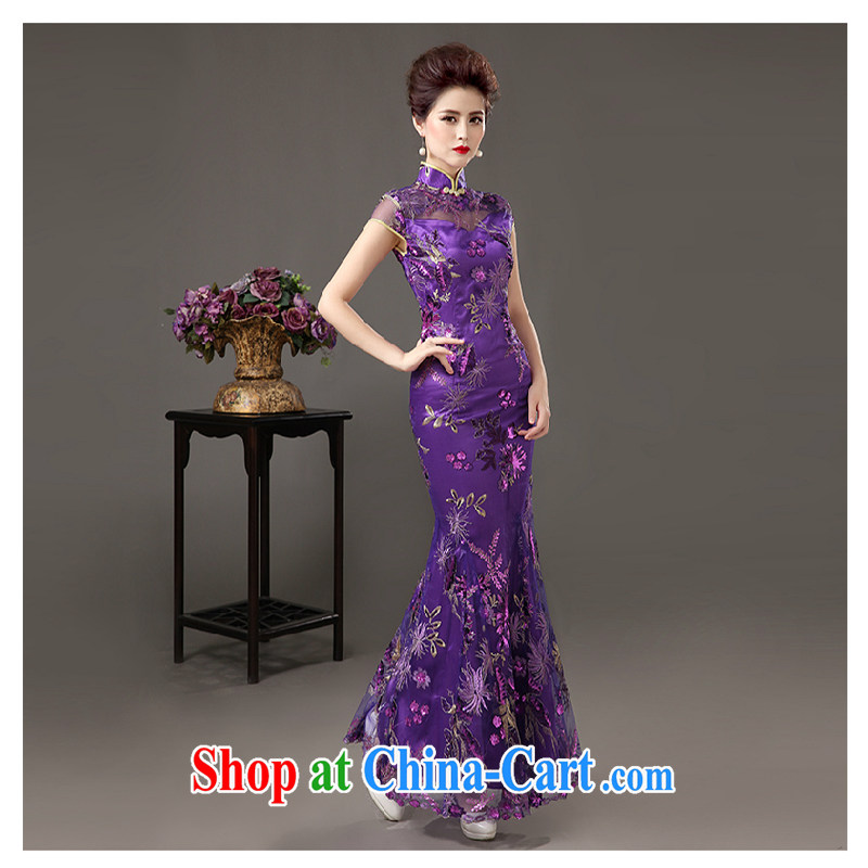 White first into some long bows Service Bridal 2015 new banquet dress qipao annual meeting moderator dress girls purple tailored contact customer service, white first about, shopping on the Internet