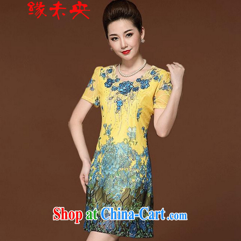 The flies love 2015 summer new, middle-aged and older dress middle-aged mother with ethnic wind embroidery JE C 023 865 yellow 5 XL