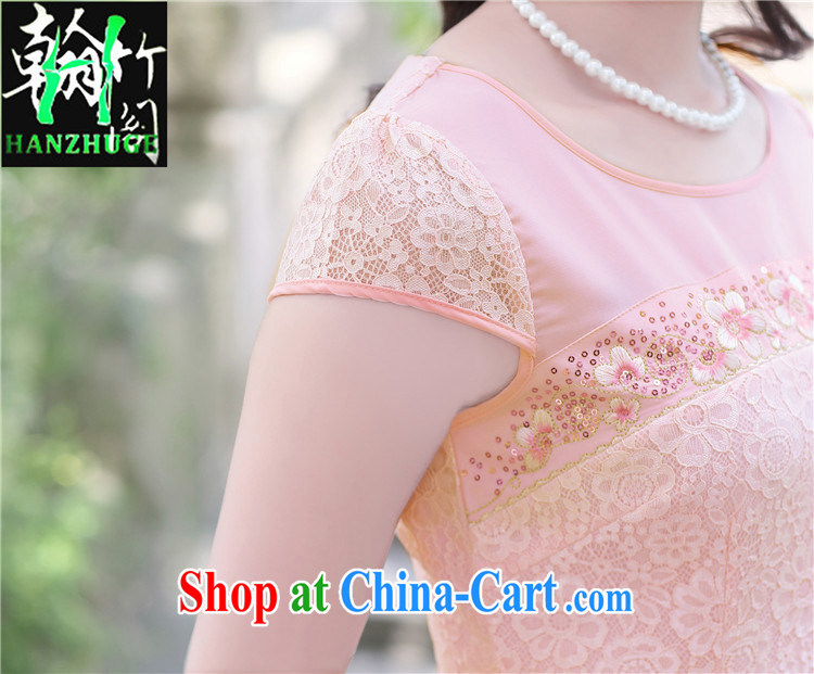 Han bamboo Pavilion 2015 new retro elegant Chinese improved daily lace dresses summer short-sleeved Solid Color dresses pink XXXL pictures, price, brand platters! Elections are good character, the national distribution, so why buy now enjoy more preferential! Health