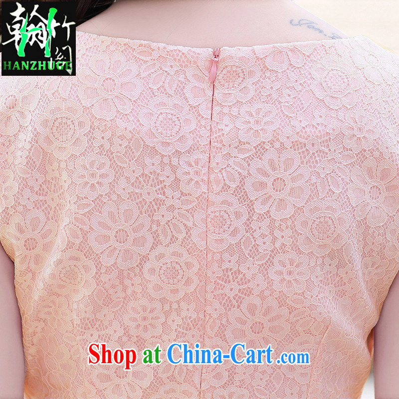 Han bamboo Pavilion 2015 new retro elegant Chinese improved daily lace dresses summer short sleeve Solid Color dresses pink XXXL, Han bamboo pavilion, and shopping on the Internet