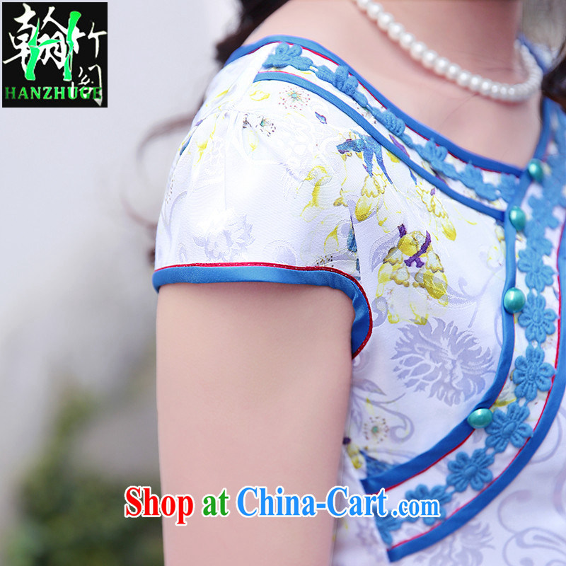 Han bamboo Pavilion 2015 summer new stylish graphics thin short-sleeved dresses stamp copy of Korea, daily outfit skirt blue plum XXL, Han bamboo pavilion, and shopping on the Internet