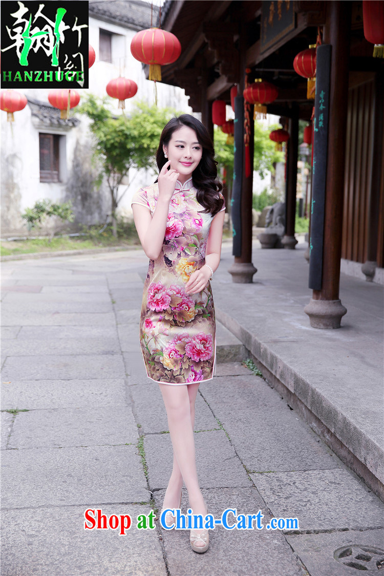 Han bamboo Pavilion 2015 new summer improved retro sauna silk Silk Cheongsam dress beauty stamp pack and dress pink Peony XXL pictures, price, brand platters! Elections are good character, the national distribution, so why buy now enjoy more preferential! Health