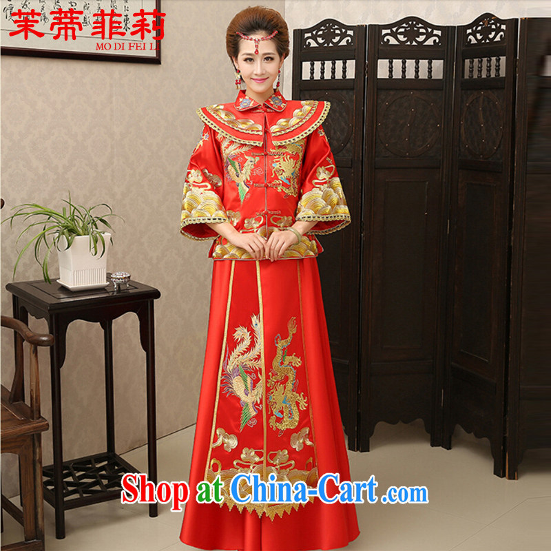 Energy Mr. Philip Li retro-su Wo service improved cheongsam classical Chinese T-shirt girl wedding bridal toast serving red XXL