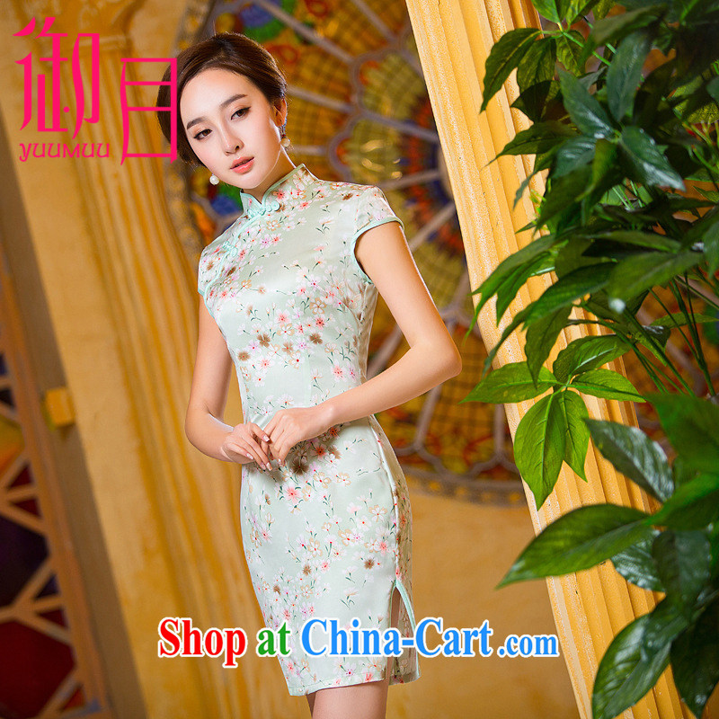Imperial Palace, cheongsam dress summer wear in the elderly, female Ethnic Wind Light stamp beauty dresses style dress mint green xxl