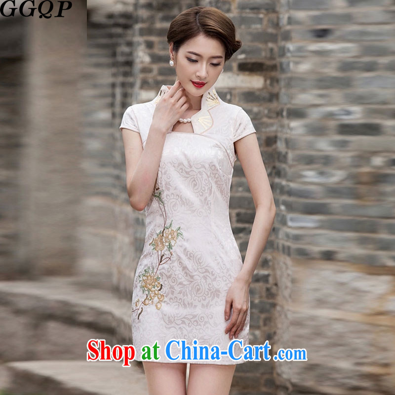 GGQP summer 2015 new Chinese Antique improved stylish short day cultivating cheongsam dress apricot, GGQP, shopping on the Internet