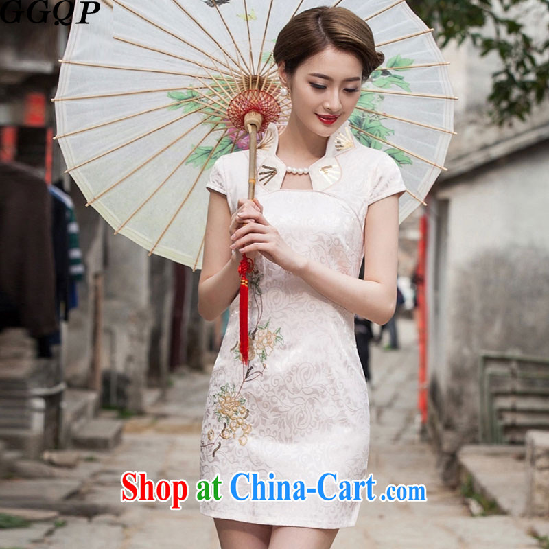 GGQP summer 2015 new Chinese Antique improved stylish short day cultivating cheongsam dress apricot, GGQP, shopping on the Internet