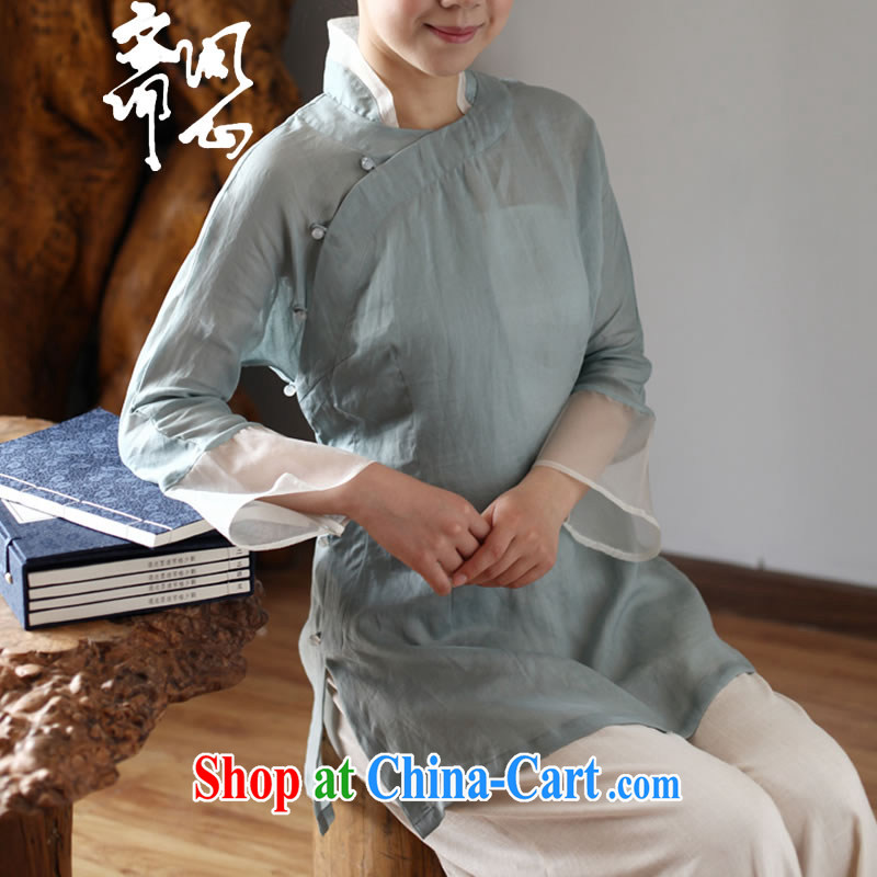 q heart Id al-Fitr in heart health women with spring and summer new, warm-hearted pixel color Chinese T-shirt linen panelled silk T-shirt 2019 light blue T-shirt $328 L, ask heart ID al-Fitr, shopping on the Internet