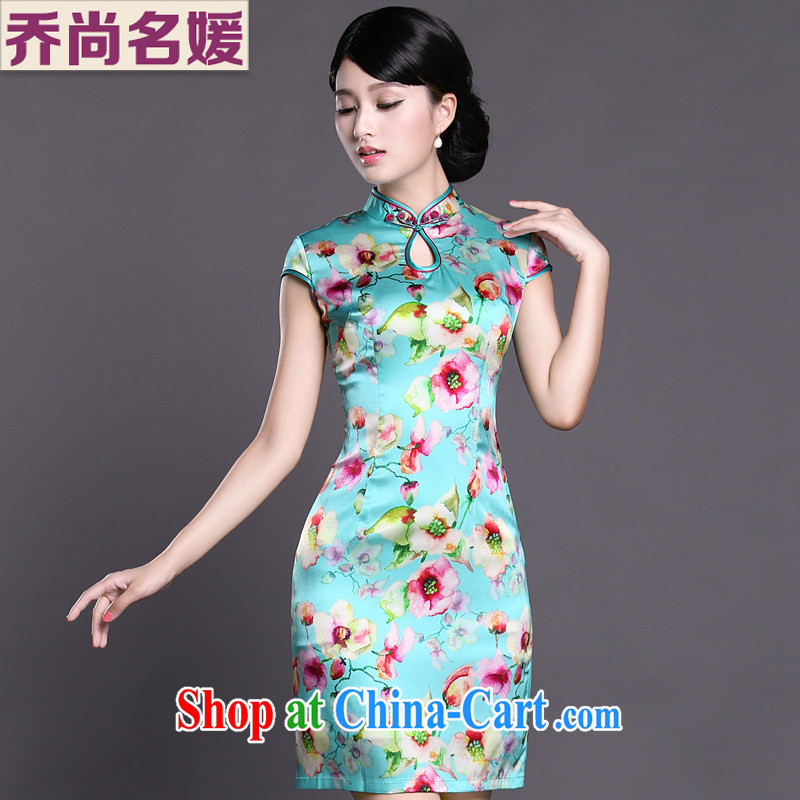 Joe is still name-yuan National wind cheongsam dress silk new summer Chinese Dress ZS 056 blue XXL