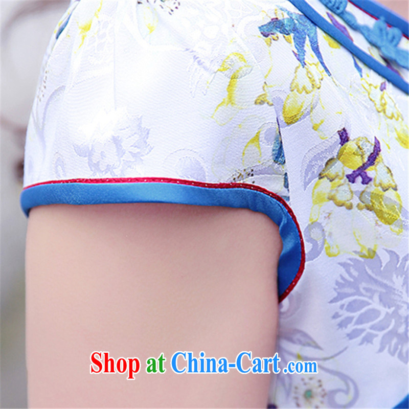 Floating love Princess Diana 2015 summer new retro stamp duty cotton short-sleeved dresses beauty package and dress blue and white porcelain girl further skirt toner Phillips XXL, floating love Princess piaoaifei), online shopping