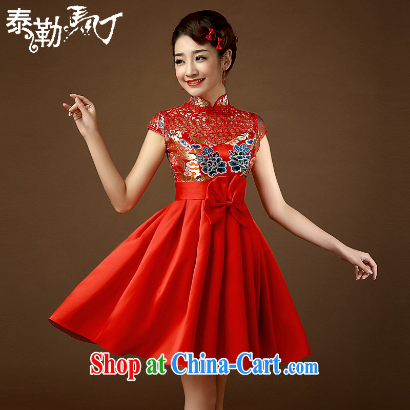2015 improved cheongsam dress retro fashion the waist red wedding bridal toast serving the code short-sleeved Chinese qipao dress red XL