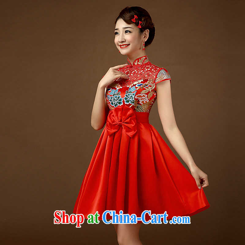2015 improved cheongsam dress retro fashion the waist red wedding bride's toast serving the code short-sleeved Chinese qipao dress red XL, Taylor Martin (TAILEMARTIN), online shopping