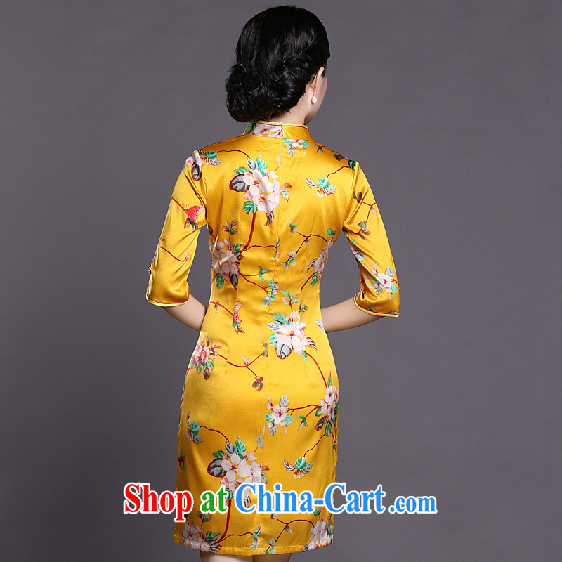 Joe is still a ritual cuff in cheongsam dress silk Ethnic Wind Chinese Dress ZS 058 yellow XXL, CHOSHAN LADIES, shopping on the Internet