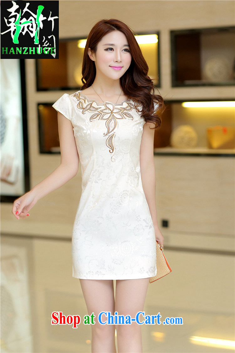 Han bamboo Pavilion 2015 new dresses Summer Package and cultivating short-sleeved embroidered retro style improved cheongsam dress white XL pictures, price, brand platters! Elections are good character, the national distribution, so why buy now enjoy more preferential! Health