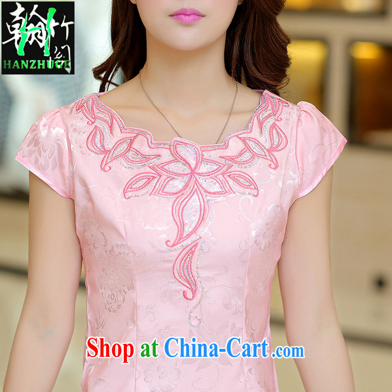 Han bamboo Pavilion 2015 new dresses Summer Package and cultivating short-sleeved embroidered retro style improved cheongsam dress white XL, Han bamboo pavilion, shopping on the Internet