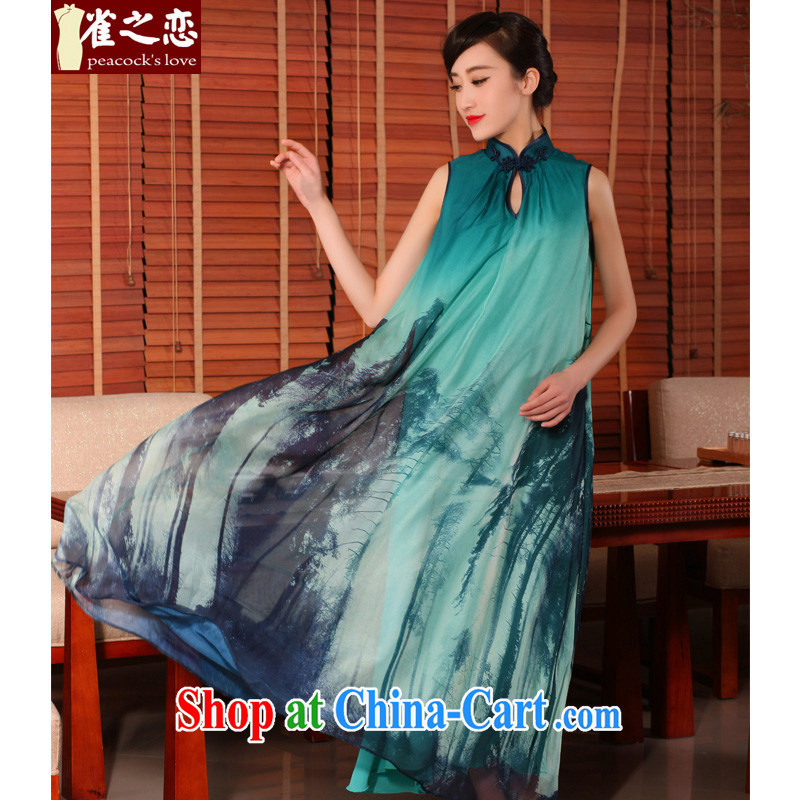 Birds love dresses 2015 new summer wear loose long dresses stylish women improved cheongsam-style dresses QD 754 blue yarn XXL