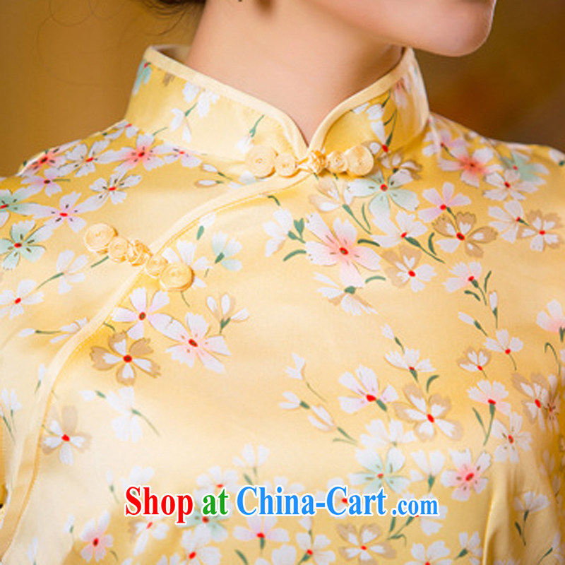 Imperial Palace, improved short cheongsam silk spring and summer with daily retro graphics thin, dress light yellow xxl, Imperial Palace (yuumuu), shopping on the Internet