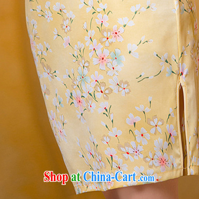 Imperial Palace, improved short cheongsam silk spring and summer with daily retro graphics thin, dress light yellow xxl, Imperial Palace (yuumuu), shopping on the Internet