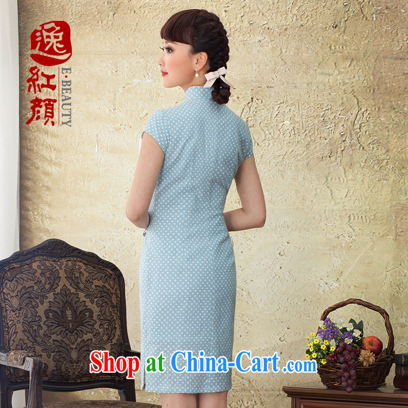 once and for all and fatally jealous Ching Chin new dresses summer 2015 high quality linen dot improved cultivating short cheongsam dress blue 2 XL, fatally jealous once and for all, online shopping