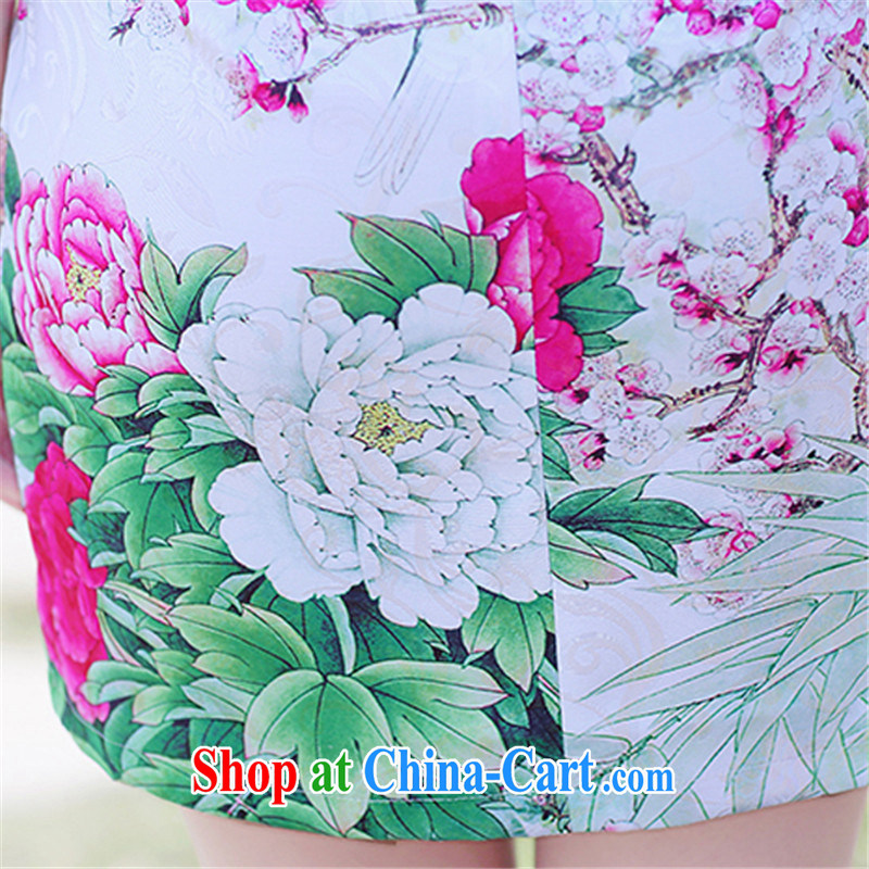Floating Princess love 2015 new female stamp dresses summer short-sleeved beauty retro national dresses package and light blue Peony XL, floating love Princess piaoaifei), online shopping