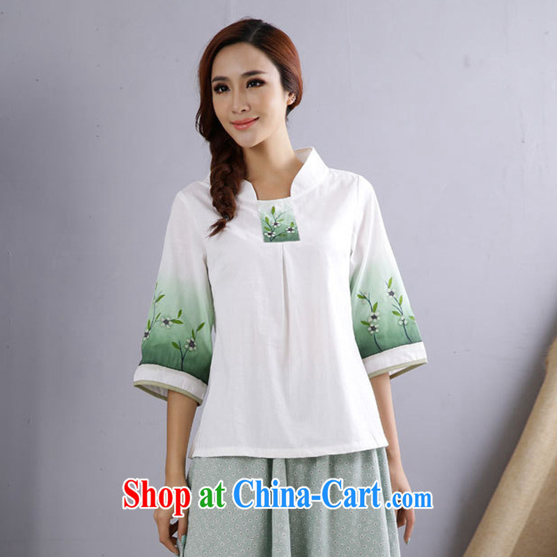 Energy Mr. Philip Li improved Han-girl T-shirt new summer Chinese Ethnic Wind Chinese cotton the female white L, energy, Philip Li (mode file), and on-line shopping
