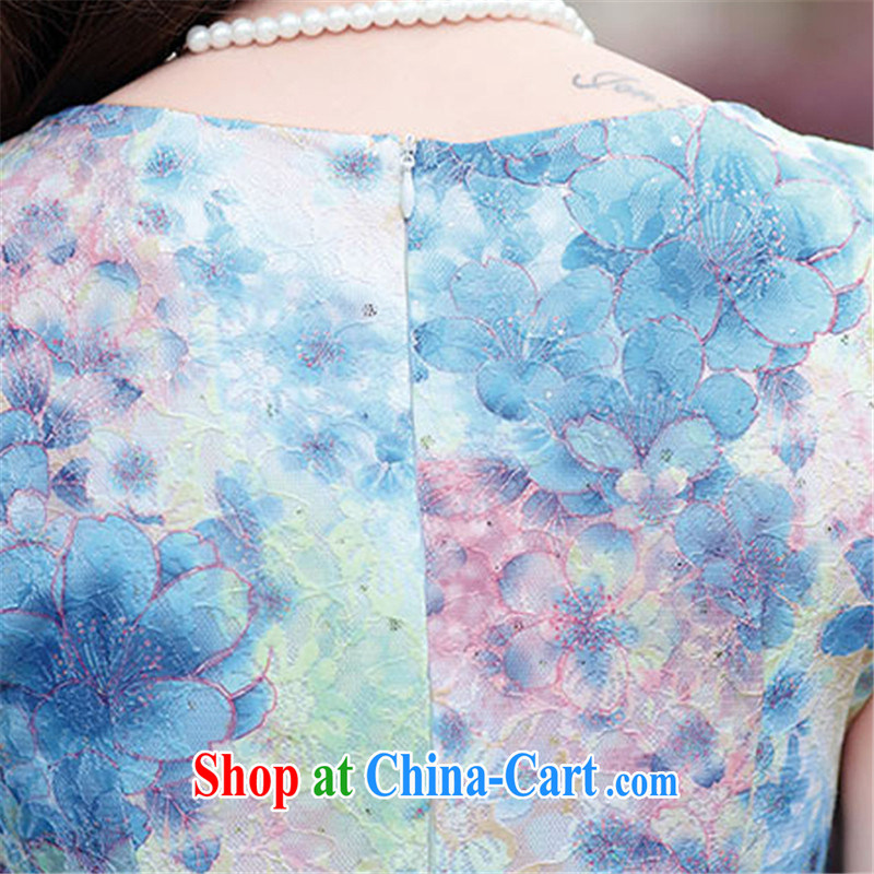 Floating love Princess 2015 new summer Korean watercolors take retro stamp duty cultivating the waist graphics thin short cheongsam dress yellow bottom rose M, floating love Princess piaoaifei), online shopping