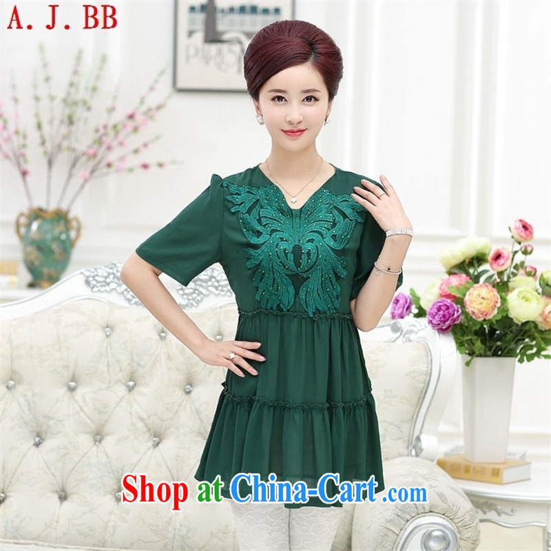 Black butterfly 2015 New Women Fashion T-shirt in summer, loose short-sleeved mother in long, solid color stamp duty short-sleeved green XXXL, A . J . BB, shopping on the Internet