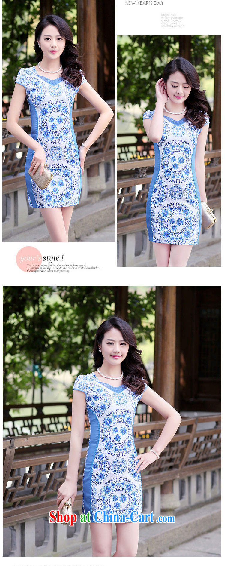 Floating Princess love 2015 summer new, Retro ethnic wind beauty graphics thin dresses short package and stamp duty cheongsam hospitality service blue and white porcelain XXL pictures, price, brand platters! Elections are good character, the national distribution, so why buy now enjoy more preferential! Health