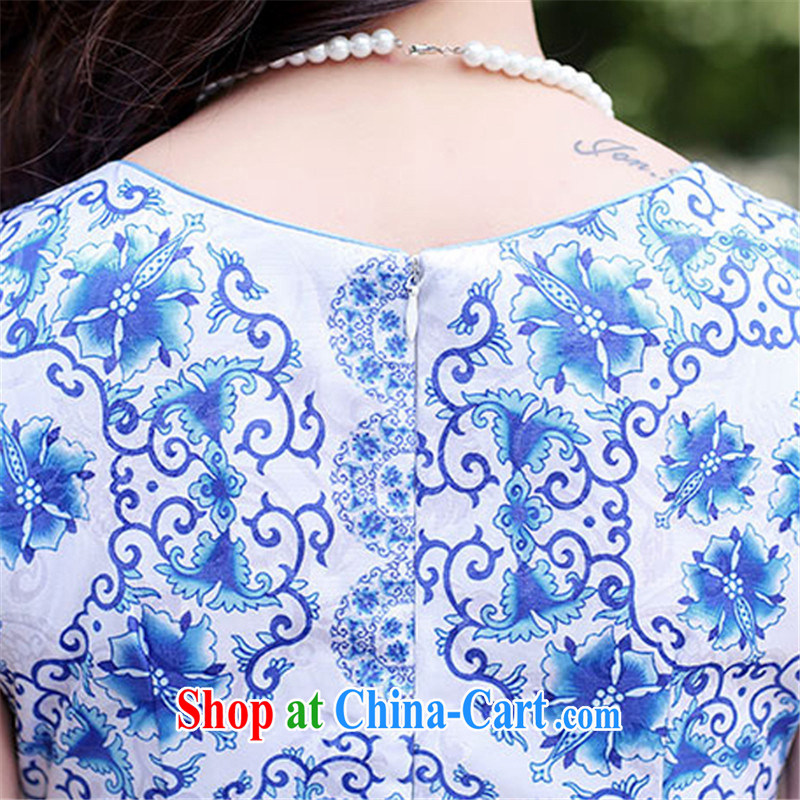 Floating love Princess Diana 2015 summer new retro ethnic wind beauty graphics thin dresses short package and stamp duty cheongsam hospitality service blue and white porcelain XXL crossed love Princess piaoaifei), online shopping