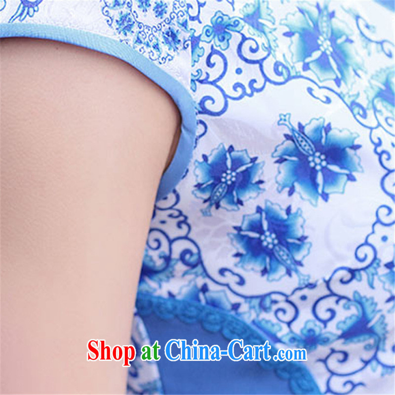 Floating love Princess Diana 2015 summer new retro ethnic wind beauty graphics thin dresses short package and stamp duty cheongsam hospitality service blue and white porcelain XXL crossed love Princess piaoaifei), online shopping