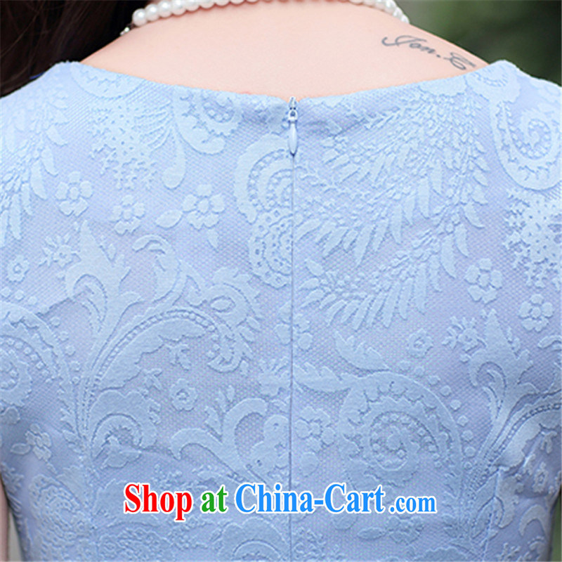 Floating love Princess summer 2015 new female temperament beauty package and short-sleeved lace cheongsam dress graphics thin dresses blue XL crossed love Princess piaoaifei), online shopping
