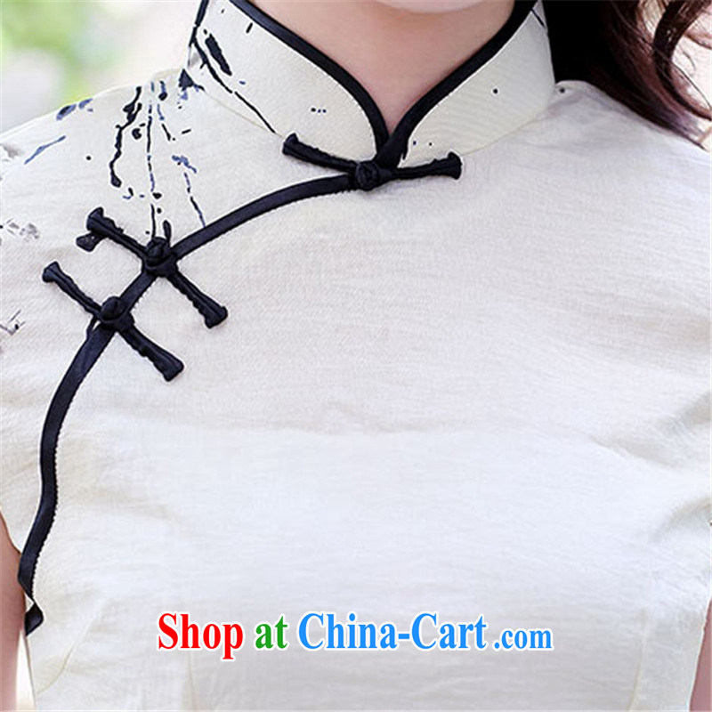 Floating Princess love 2015 summer retro new, improved short cheongsam dress traditional Chinese landscape painting dresses China wind daily the forklift truck painting outfit XXL, floating love Princess piaoaifei), online shopping