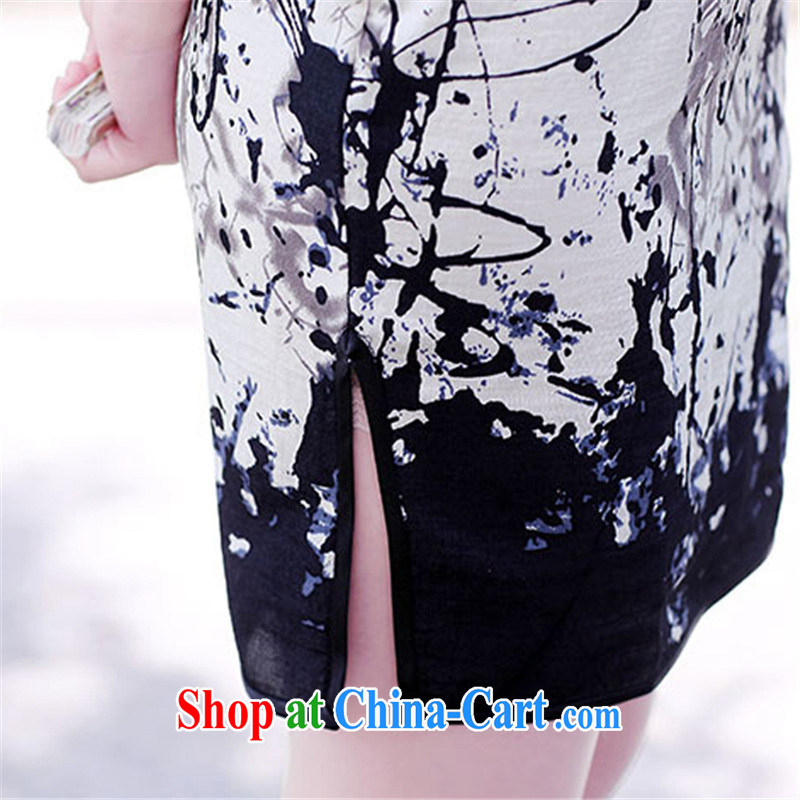 Floating Princess love 2015 summer retro new, improved short cheongsam dress traditional Chinese landscape painting dresses China wind daily the forklift truck painting outfit XXL, floating love Princess piaoaifei), online shopping