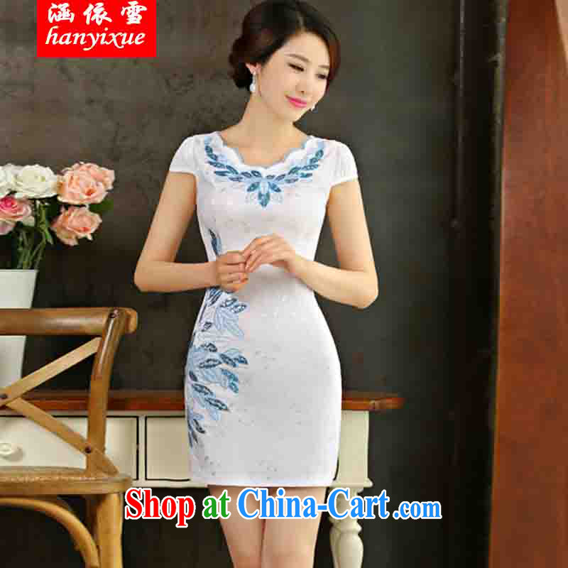 covered by snow in summer 2015 with improved female cheongsam dress retro beauty everyday dresses short white dresses XXL