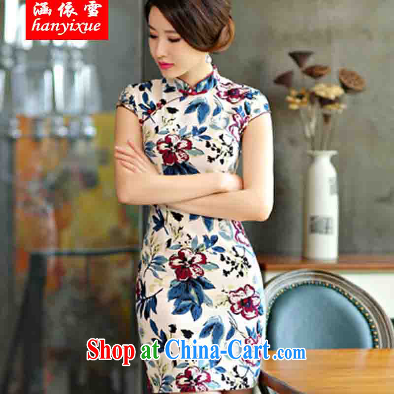 covered by snow in accordance with 2015 new cheongsam dress summer basket stamp duty the retro improved cultivating short daily outfit white XXL
