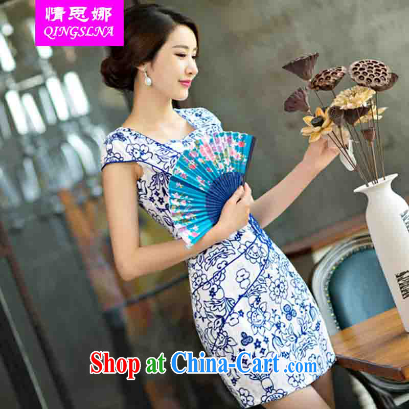 And Cisco's 2015 new daily female package dresses and short skirts, improved stylish blue and white porcelain dress blue and white porcelain XXL, Cisco's (QINGSLNA), online shopping