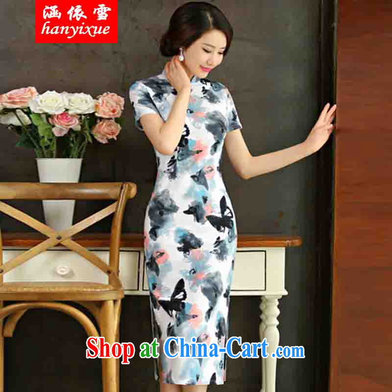 covered by snow in accordance with 2015 spring and summer beauty retro graphics thin short sleeves in the Code improved linen long cheongsam dress picture color XXL, covered in snow, shopping on the Internet
