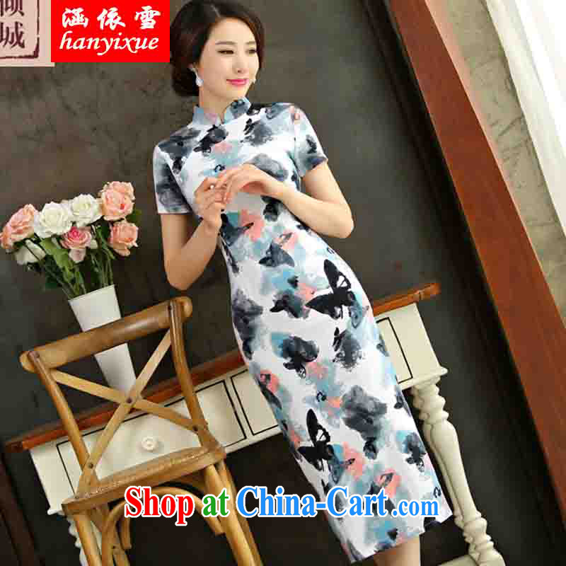 covered by snow in accordance with 2015 spring and summer beauty retro graphics thin short sleeves in the Code improved linen long cheongsam dress picture color XXL, covered in snow, shopping on the Internet