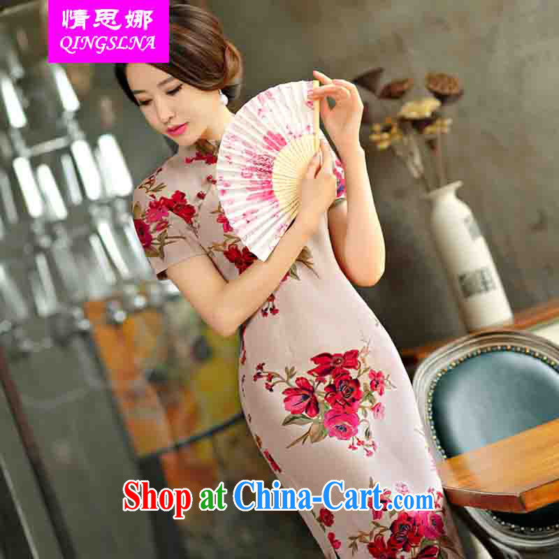 And Cisco's 2015 spring and summer with retro beauty graphics thin short sleeves in the Code improved linen long cheongsam dress full XXL, Cisco's (QINGSLNA), shopping on the Internet