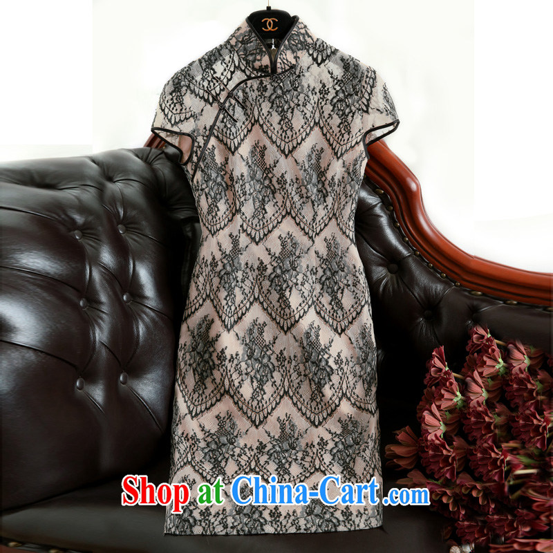 Pre-sale -- lace silk daily Art Nouveau improved cheongsam cultivating short-sleeved Chinese style Chinese, for a field-buckle black L (June 15, Donald Rumsfeld, Tang, and shopping on the Internet