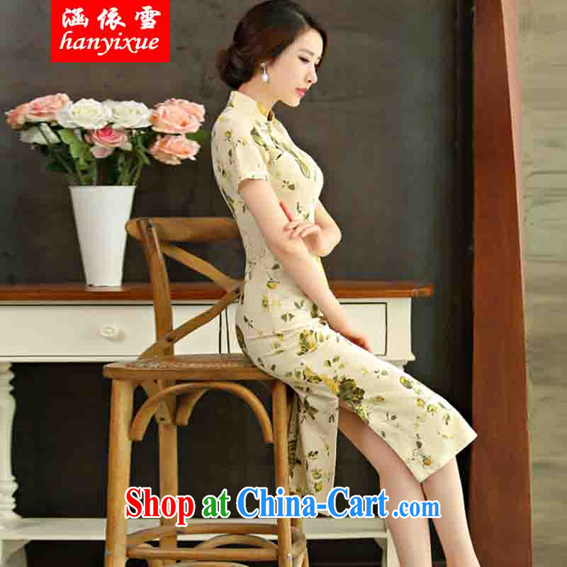 covered by snow in accordance with 2015 spring and summer beauty retro graphics thin short sleeves in the Code improved linen long cheongsam dress Huangmei XXL, covered by snow, shopping on the Internet