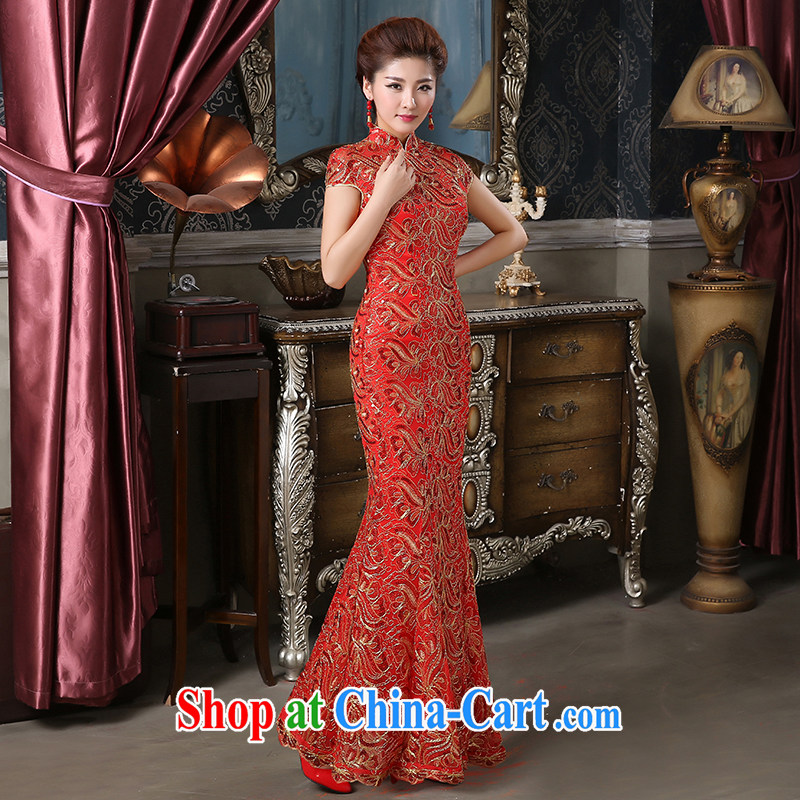 Pure bamboo love dresses cheongsam dress bride show/Stage/bridal dresses/costumes at Merlion cheongsam long evening dress lace improved cheongsam bridal red tailored to contact customer service, pure bamboo love yarn, shopping on the Internet