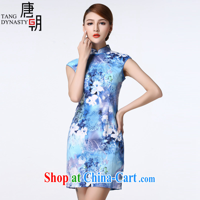 The Tang dynasty 2015 summer new daily improved Chinese-tie suit short cheongsam dress girls dresses TXF 41,119 blue floral XXL