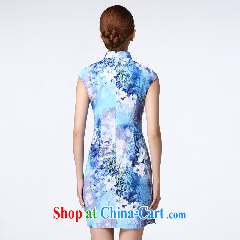 The Tang dynasty 2015 summer new daily improved Chinese-tie suit short cheongsam dress girls dresses TXF 41,119 blue floral XXL, the Tang Dynasty, and shopping on the Internet