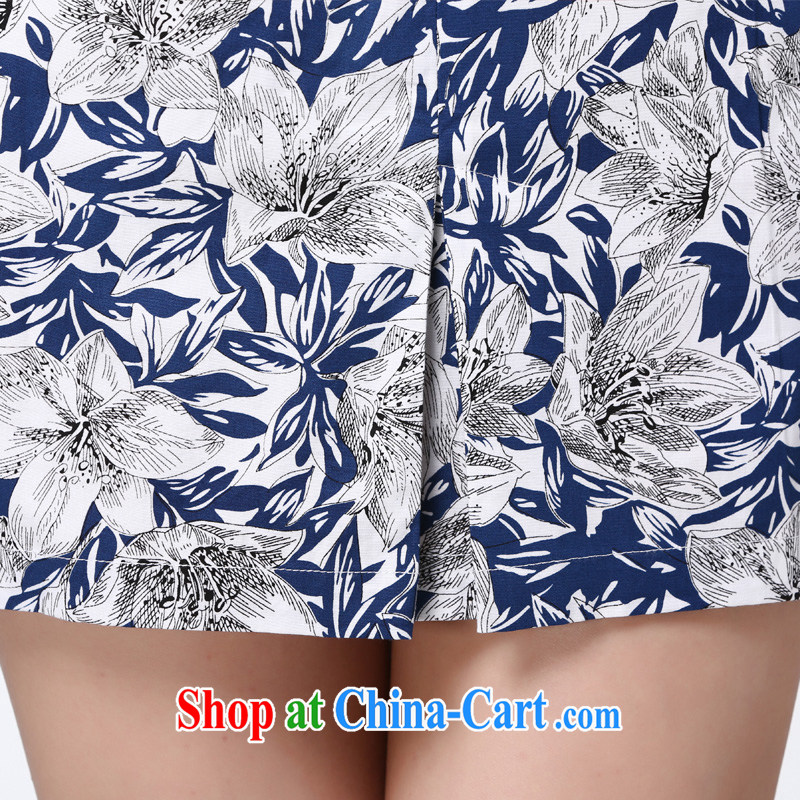 The Tang dynasty 2015 summer new European root yarn stitching short-sleeved elegance short cheongsam dress female TXF 30,498 blue and white rhododendrons XXXL, the Tang Dynasty, and shopping on the Internet
