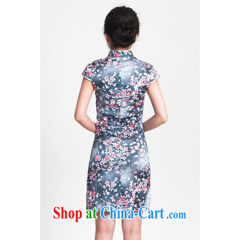 100 brigade Bailv summer new jacquard cotton color Chinese cheongsam dress short-sleeve dresses female B F 1 1028 # sauna-jae of 1210 spent 2 black and blue 2 XL, 100 brigade (Bailv), online shopping