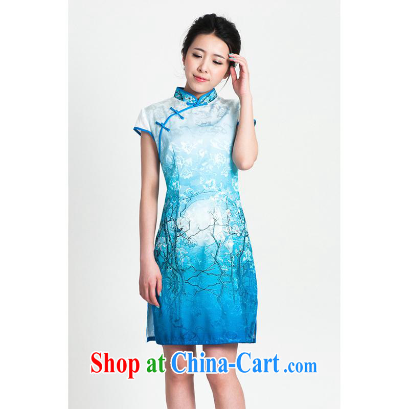 100 brigade Bailv summer new 3D digital stamp national wind Chinese qipao short-sleeved dresses female B F 1 1028 #0239, white blue 2 XL, 100 brigade (Bailv), online shopping