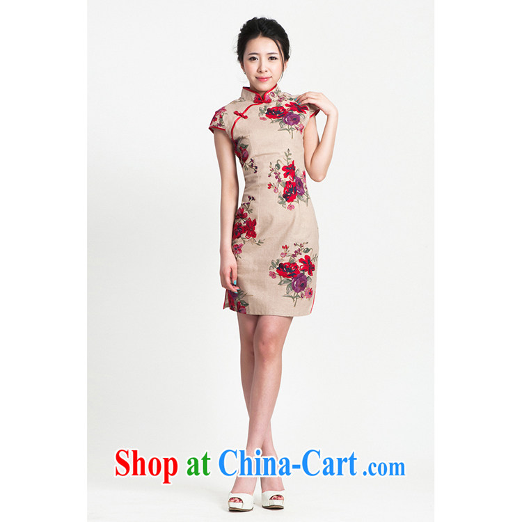 100 brigade Bailv summer new stamp Chinese qipao short-sleeved dresses female B F 1 1028 # sauna-jae of the brown linen brown linen 2 XL pictures, price, brand platters! Elections are good character, the national distribution, so why buy now enjoy more preferential! Health