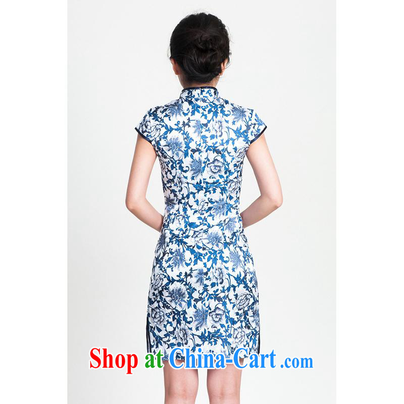 100 brigade Bailv summer jacquard cotton stamp Chinese qipao short-sleeve dresses female B F 1 1028 # sauna-jae of 9921, blue on white flower Blue on white 2 XL, 100 brigade (Bailv), online shopping