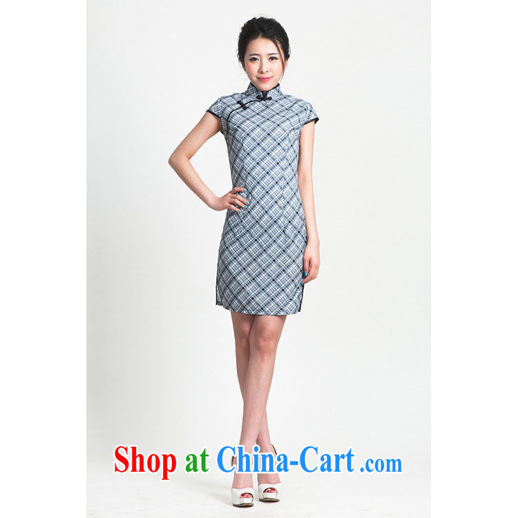 100 brigade Bailv summer new Ice silk Plaid Short cheongsam dress with short-sleeved dresses female B F 1 1028 # sauna-jae of C - 03, blue, pictures, price, brand platters! Elections are good character, the national distribution, so why buy now enjoy more preferential! Health