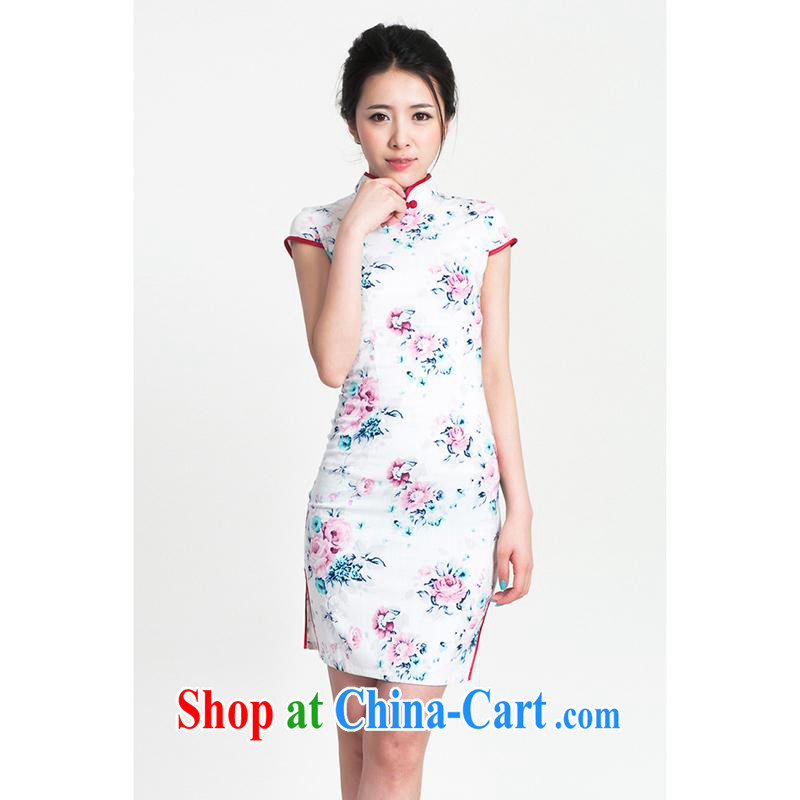 100 brigade Bailv summer new cotton stamp Chinese cheongsam dress short-sleeve dresses female B F 1 1028 # sauna ja of the flower - cotton, linen, 100 brigade (Bailv), online shopping